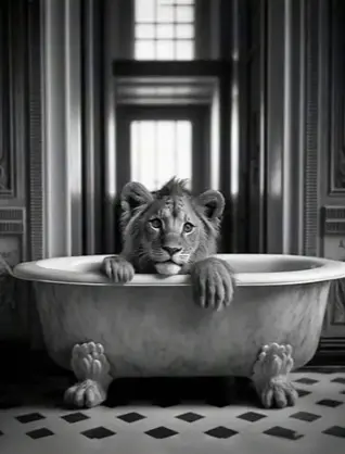 Lionceaux dans une Baignoire